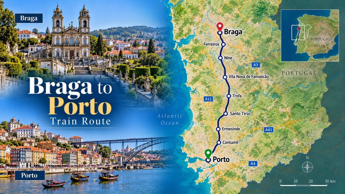 Braga to Porto Train Route