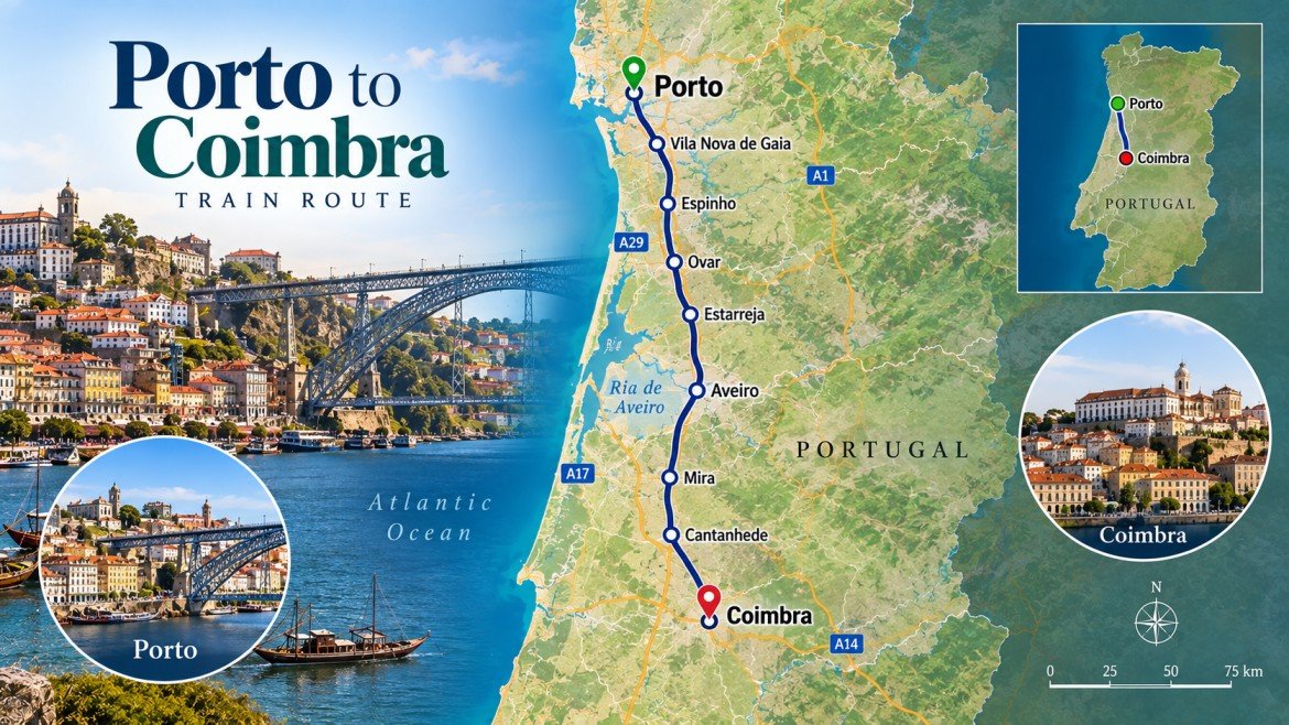 Porto to Coimbra Train Route