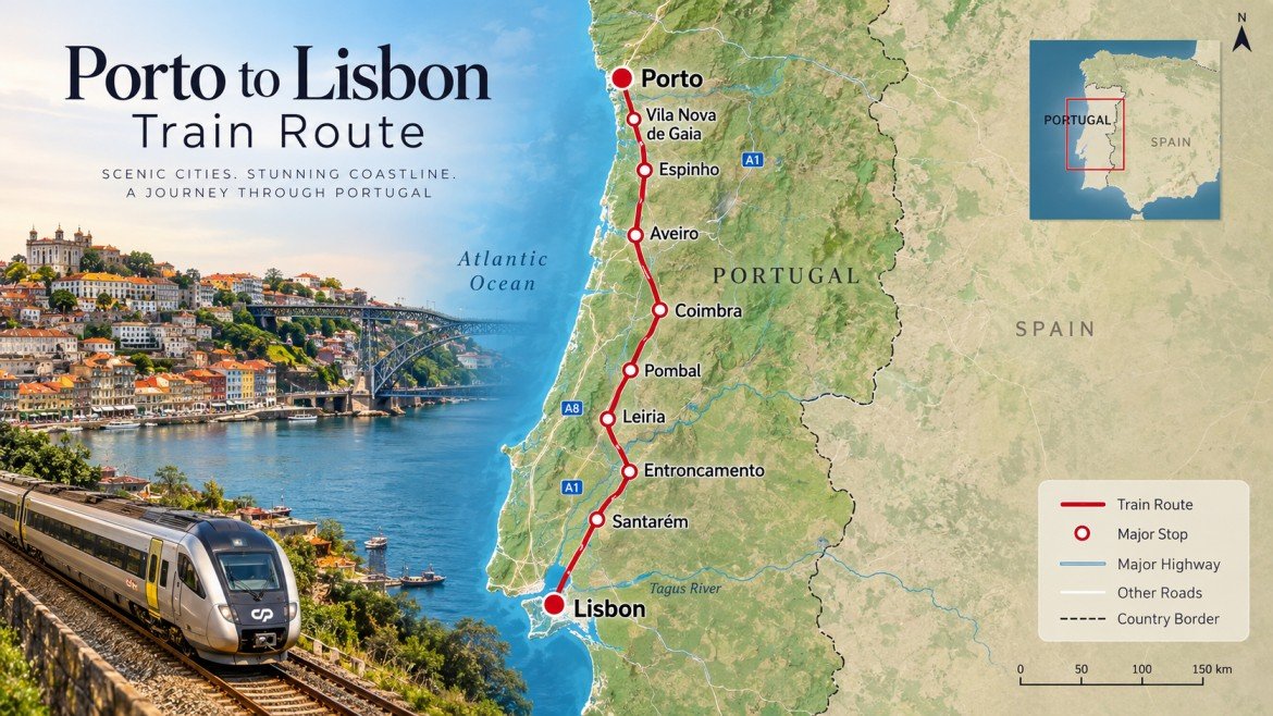 Porto to Lisbon train — Alfa Pendular departing Porto Campanhã station